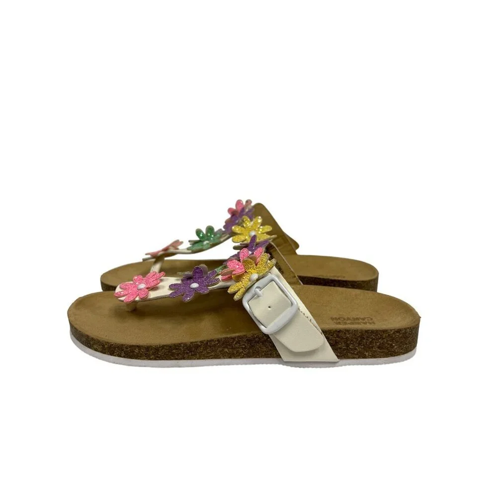 NEW Harper Canyon Girl's Sandals White Floral Slip On Thong Size 4 Youth Adjust